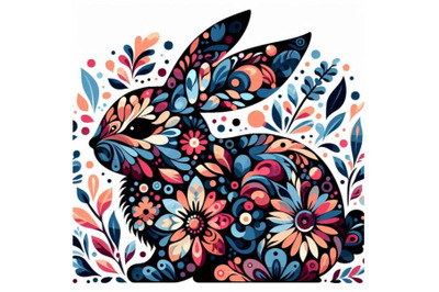 4 Illustration of abstract bunny filled with flowers and leaves