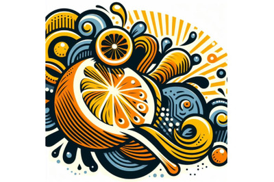 4 illustration of abstract style color pop art yellow orange fruit