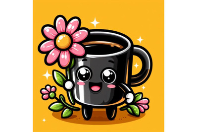 Four Cartoon Character Cup with Flower