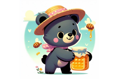 4 Illustration of cute bear holding honey jar