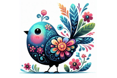 4 Illustration of cute bird decorated with flowers