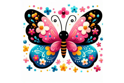 4 Illustration of cute butterfly decorated with flowers