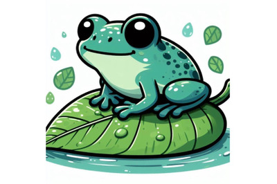 4 Illustration of cute frog setting on a water leaf