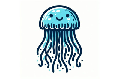 4 Jellyfish line art style. Hand drawn illustration