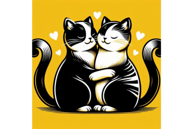 Four isolated two cats in love on white background