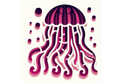 4 Paper cut Jellyfish icon isolated  on white background