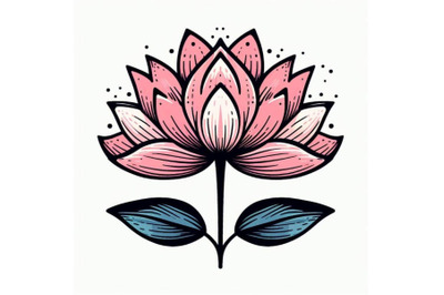 4 Trendy lotus line art vector. Minimal drawing cute flower illustrati