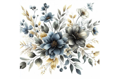 Four Watercolor Dusty Blue Floral Graphics