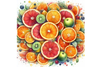 Four watercolor illustration of Fresh Cut Orange Fruit Abstract Art Co