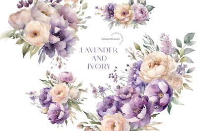 Lavender &amp; Ivory Flower Bouquets Clipart