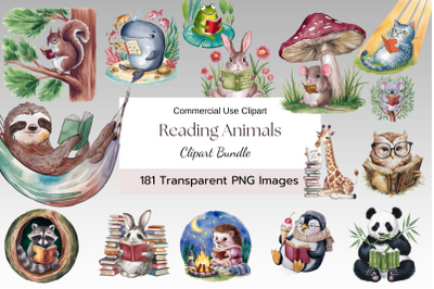 Whimsical Woodland Forest Animals Reading Clipart Bundle