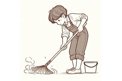 4 A boy diligently sweep floor