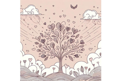 4 Love tree with hearts for your design