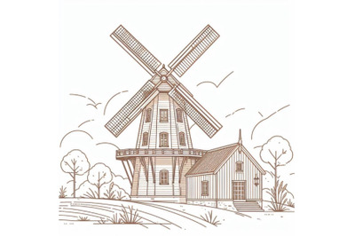 4 windmill building on white background