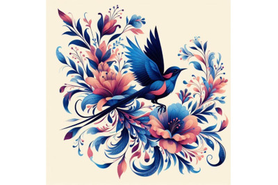 4 Beautiful vector pattern with nice watercolor rosella bird pattern