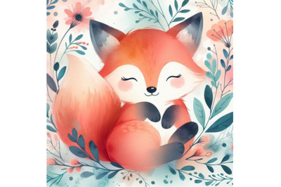 4 Cute watercolor  fox