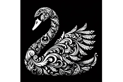 4 set of Black And White Swan With Carved Patterns. an abstract silhou