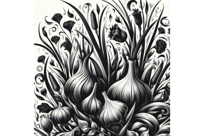 4 Onion and garlic.  on white background