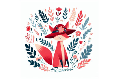 4 set of Cute fox  with red hat