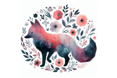 4 set of Cute watercolor  fox