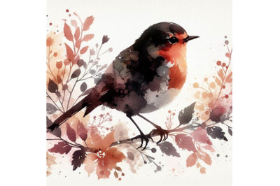 4 Robin Watercolor Bird  Hand Painted