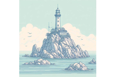 4 Lighthouse on rock island in sea