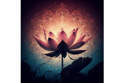 4 set of digital art of a beautiful lotus flower with waterdrops