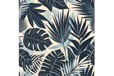 4 Tropical leaves hand drawn seamless pattern