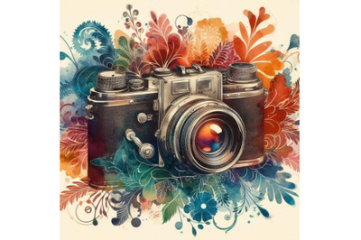 4 Vintage retro watercolor camera