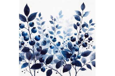 4 watercolor Blueberries white background