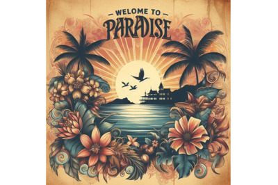 4 Welcome to paradise exotic places vintage flyer concept