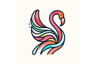 4 set of line art colorful abstract bird flamingo logo design vector