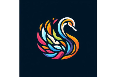 4 set of line art colorful abstract bird swan logo design vector