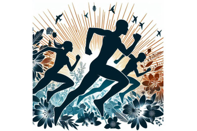 4 set of Running athletes vector symbol&2C; sport and competition concept