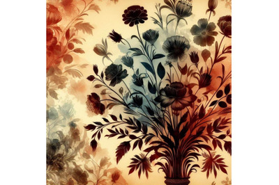 4 set of vintage floral watercolor
