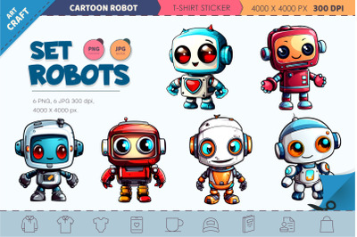 Cute cartoon robot. T-Shirt, Sticker.