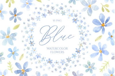Light Blue Watercolor Flowers Png