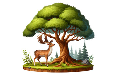 4 3d deer standing under a deciduous tree