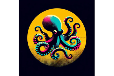 4 A cartoon octopus in colorful hues