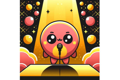 4 a colorful cute cartoon standing on stage