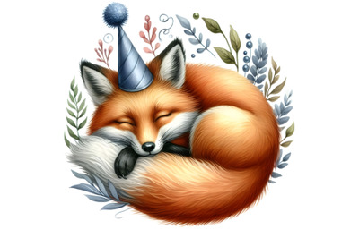 4 Beautiful image with nice watercolor hand drawn sleeping fox