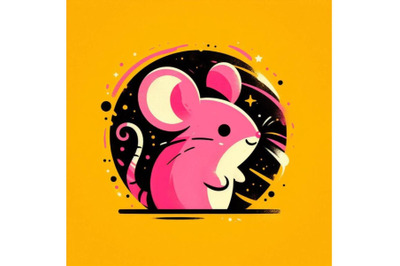 4 Cartoon pink little mouse
