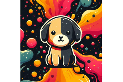 4 Cute cartoon dog with colorful liquid