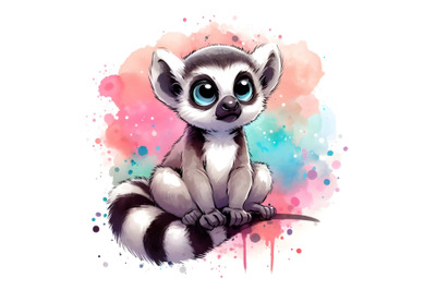 4 Funny lemur watercolor splash textured background