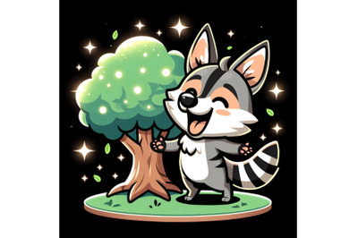 4 happy Aardwolf clipart with tree and light emitting,