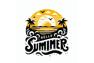 4 Hello summer lettering. Vector  on white background