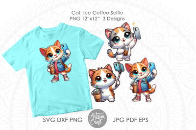 Cat selfie &2C;cute cat clipart&2C; ice coffee cup&2C; funny cats