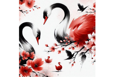 4 Beautiful image with nice watercolor hand drawn swans