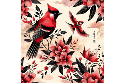 4 Beautiful vector pattern with nice watercolor rosella bird pattern