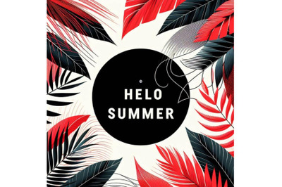 4 Hello summer. Tropical leaves frame. Vector card template